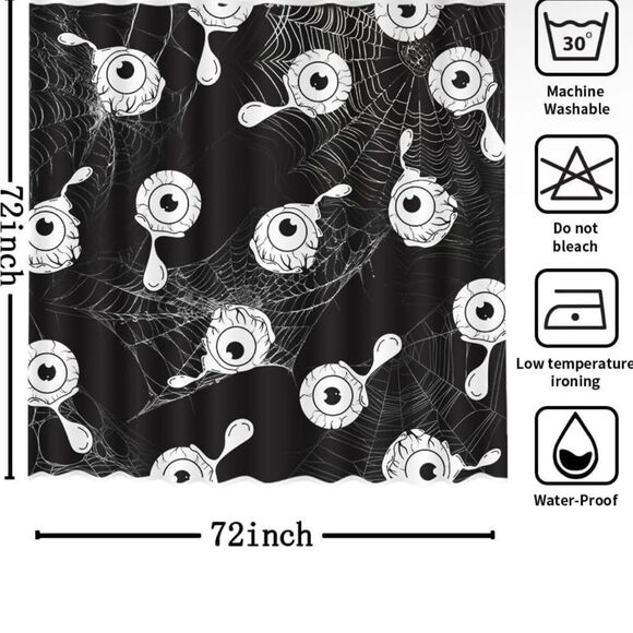 Halloween Shower Curtain Horror Scary Eyeball Shower Curtain for Bathroom Spider - Picture 7 of 7